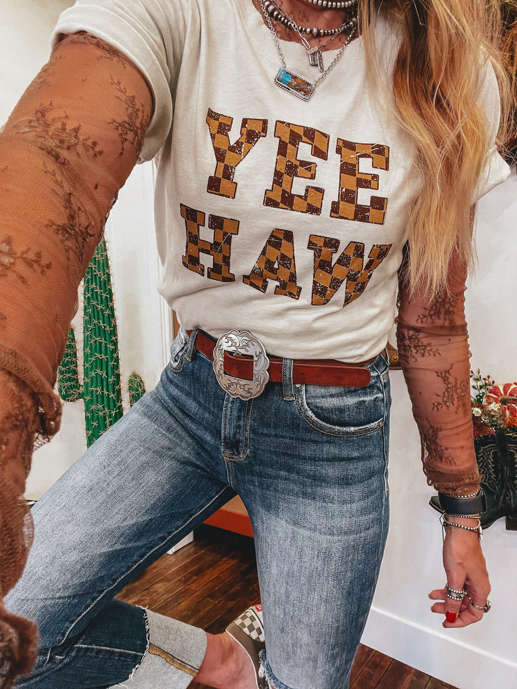 Checkered Yee Haw Tee